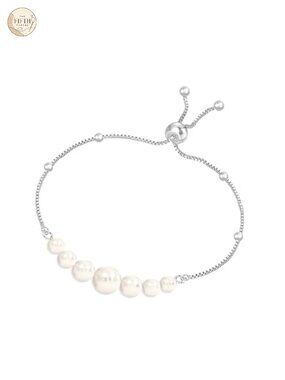 925 Sterling Silver Pearl Bracelet Adjustable Bolo Chain 14K Gold Plated